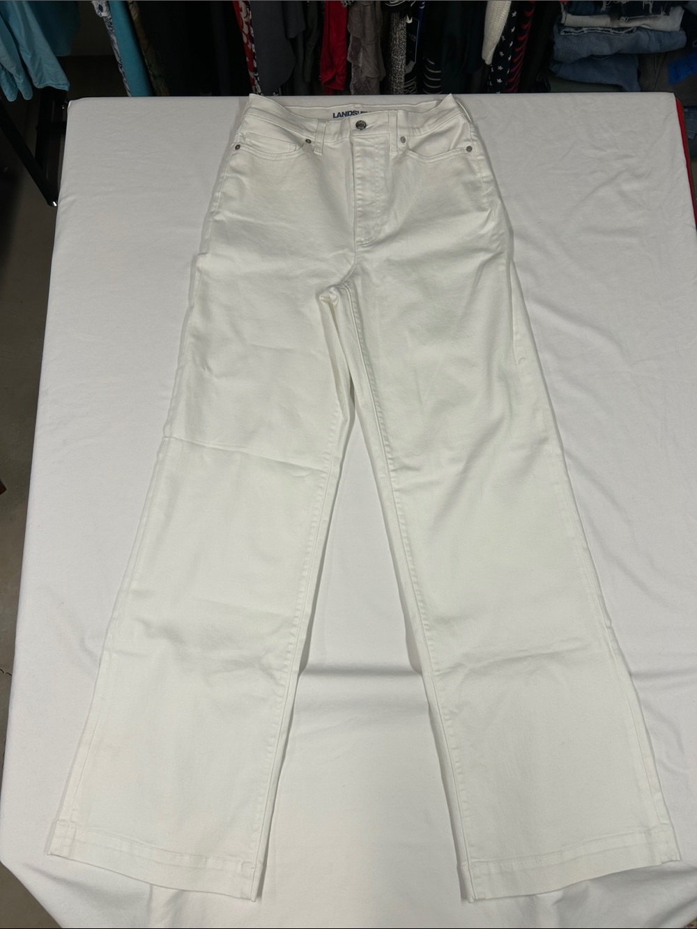 Lands' End Women's High Rise Wide Leg White Denim Pants Size 8 Tall NWT